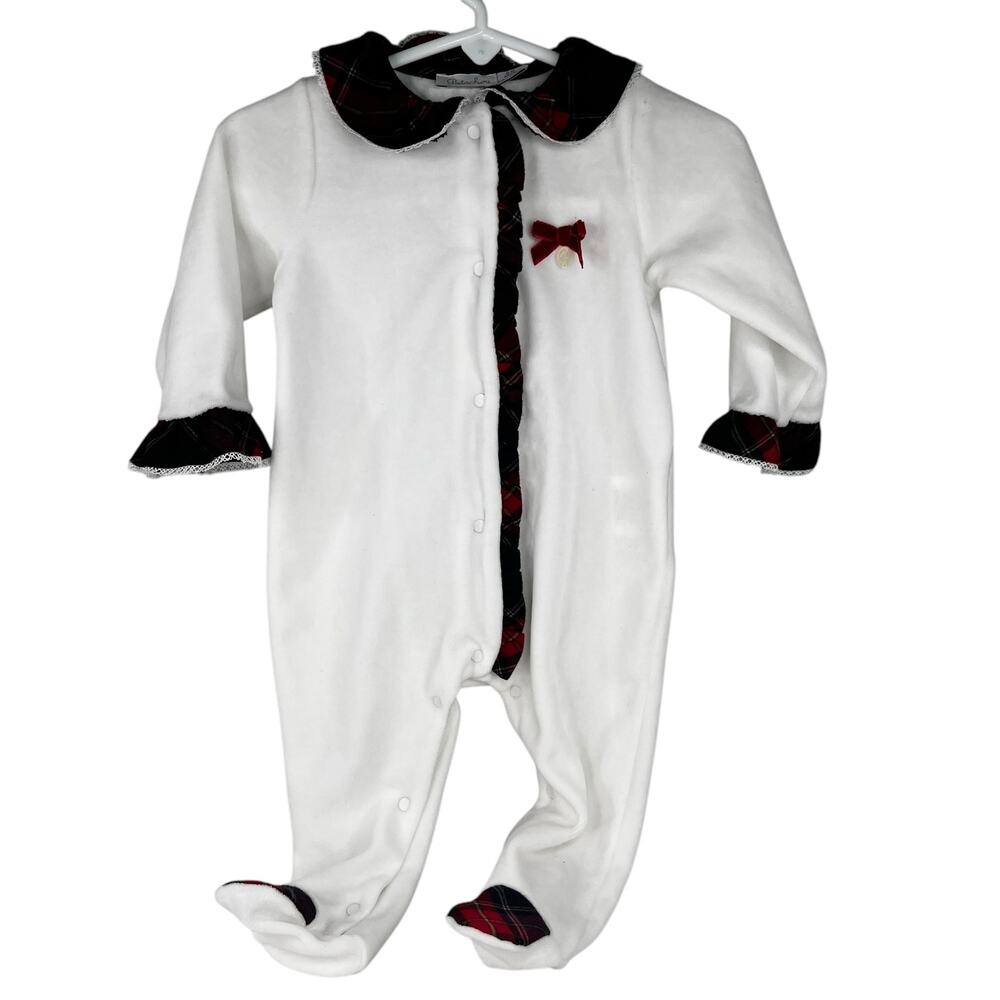 Patachou Baby Girls White Red Tartan Babygrow One Piece Jumper Feet 6 Mos